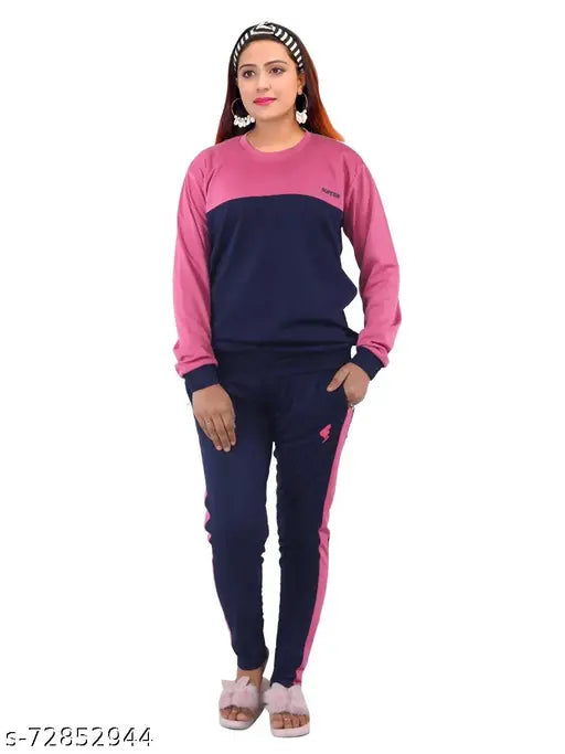 Women's Pack of 1 Blue Colorblocked Winter Track Suits-Activewear