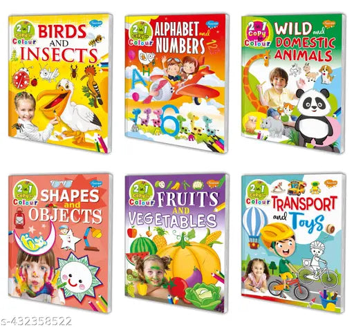 2 in 1 Copy to Colour colouring books for kids : Colouring book for kids  Apbhabet colouring book for kids  Educational colouring book for kids - Set of 6 colouring book for kids