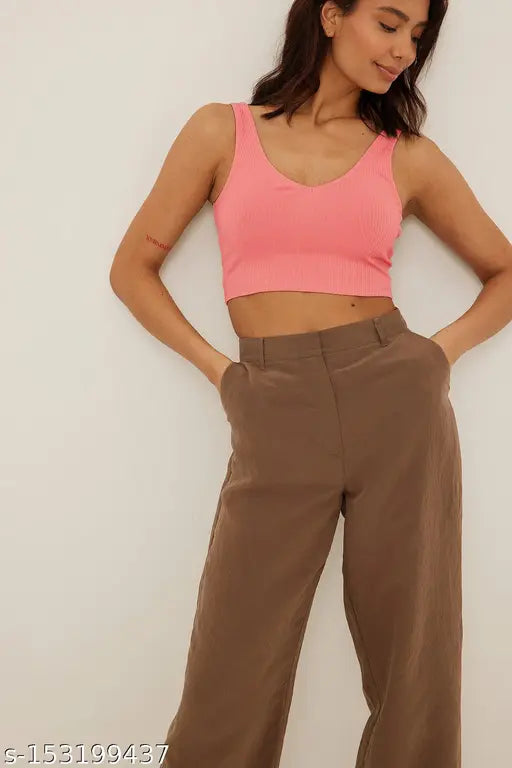 V-Neck Sleeveless Crop Cami Ribbed Top