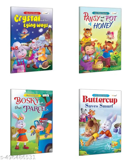 My First Reader - Bosky and the Parcel  Pansy and the Pot of Honey  Buttercup Saves Smurf and Crystal and her Lying Ways : Early learning books  Storybooks for kids - Pack of 4 Books