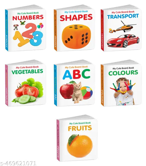 Educational board books for babies-ABC  Transport  Colours  Fruits  Vegetables  Shapes and Numbers:Preschool books for toddler  Educational Picture Book  All-in-one learning board book-Pack of 7 Books