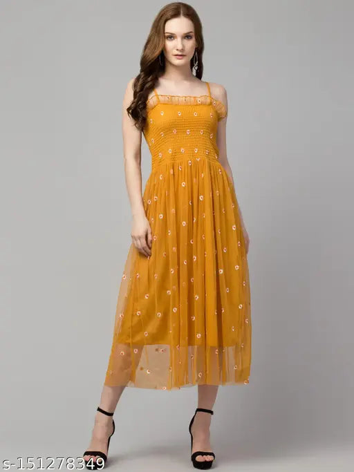 Classic Embroidered Daisy Floral Mesh Dress