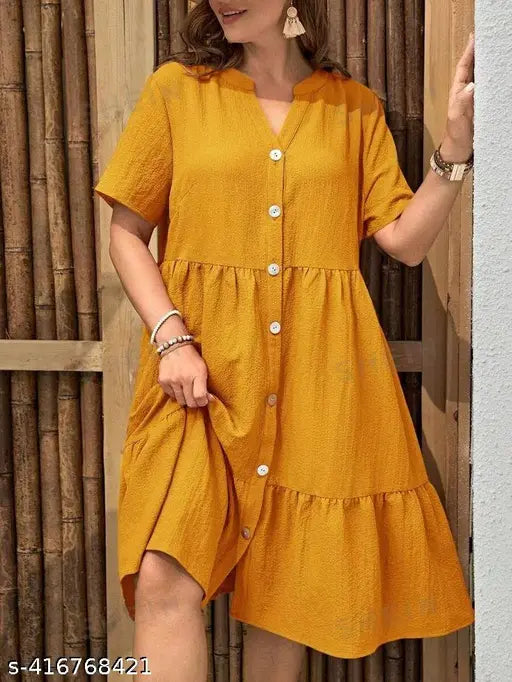 New Western Summery Dress New Look Yellow A Line Kurta For Woman & Girl