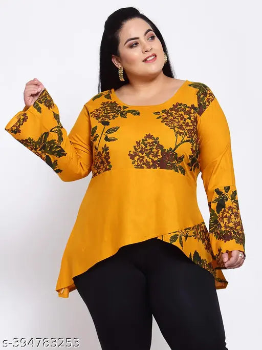 FAZZN Customizable Plus-Size Multi-Color Rayon Screen Printed Round Neck Full Sleeves Top
