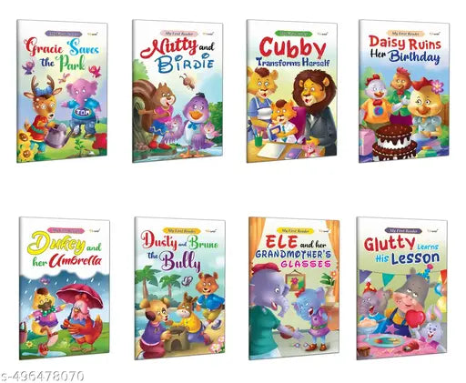 Children’s Early Learning Book Collection : Dukey and her Umbrella  Ele and her Grandmother's Glasses  Glutty Learns his Lesson & more - Stories for Young Readers - Pack of 8 Books