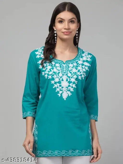 STYLISH COTTON SHORT KURTI FOR GIRLS AND WOMEN..MINT GREEN