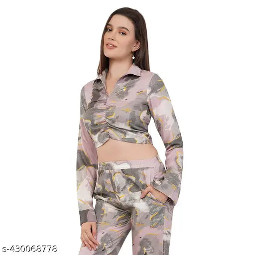 Avyola  Women Cotton Blend Korean Abstract  Printed Waist Tie Up  Regular Top For Causal And Party Wear  for  women