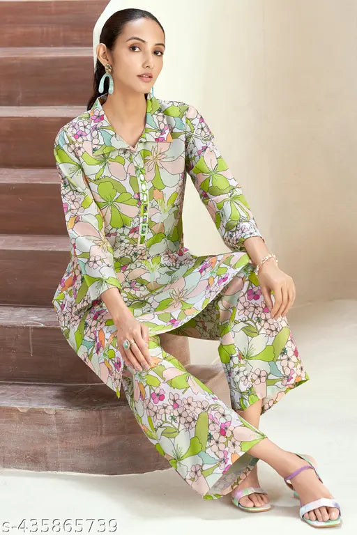 Women's Cotton Printed Kurta with Pant Set