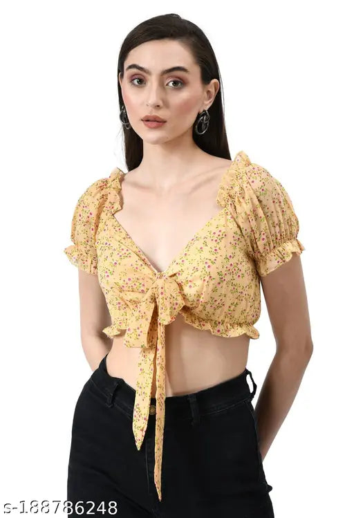 Classic Fabulous Women Crop Tops & Tunics and Women’s and Girls/Ladies Wrap Around Tops Beach wear Tunic Top V Neck Silk Casual Sleeve Printed Top