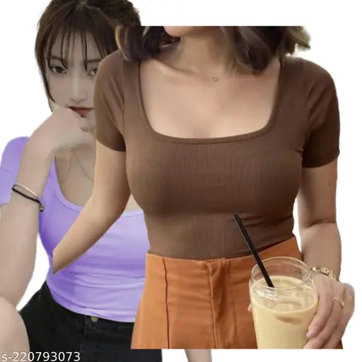Combo Deep Neck short Sleeve Top