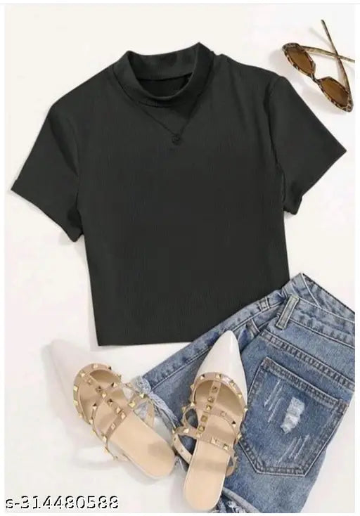 Cute High Neck Short Sleeve Top