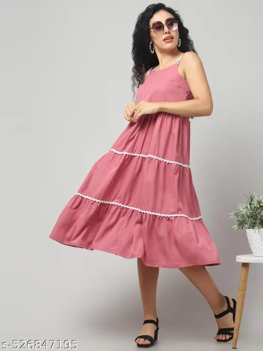 Women solid sleeveless crep fit and flare dress