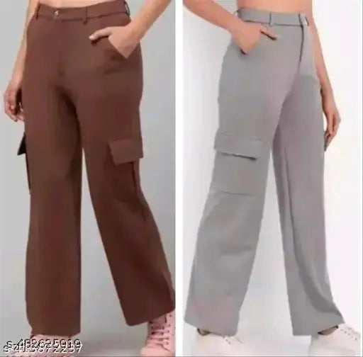Women solid cargo bell boutam pants combo pack of 2