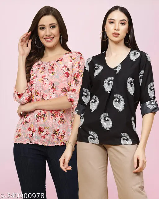 Women Printed Multicolor Top{Pack Of 2}