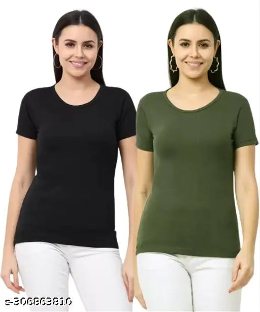 Women's Solid Round Neck Half Sleeve Combo T-shirts - Women's Combo T-shirts Pack of 2 Tshirts 