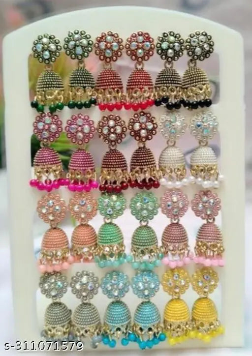 Jhumka Earrings Set (Pack of 12) - Oxidised Jhumka Set 