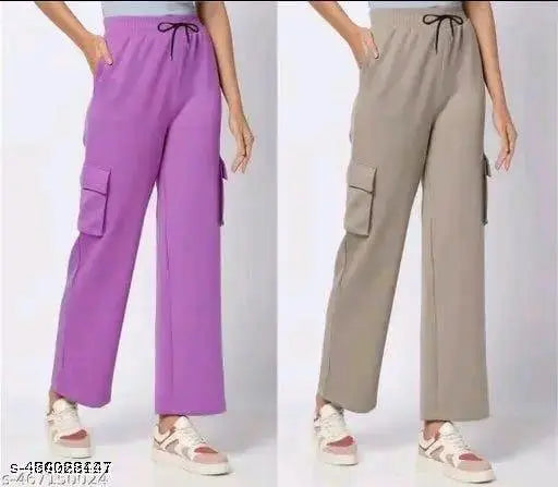 Women solid cargo jogers combo pants cotton lycra 4 pocket