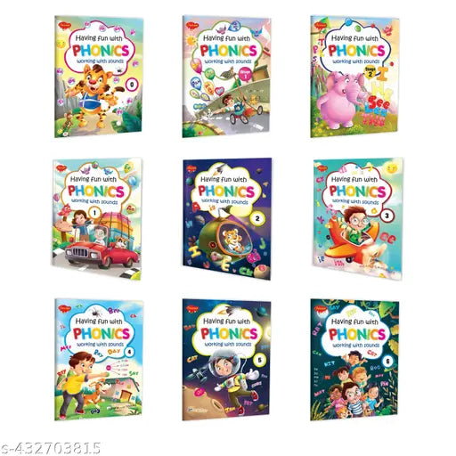 Having Fun with Phonics - ( Stage 1 & 2 )  0  1  2  3  4  5 and 6 book for kids : Kids phonics book  Learning book  Educational learning book - Pack of 9 phonics learning books.