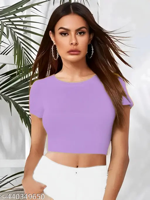 Round Neck Simple Short Sleeve Fashionable Top For Woman