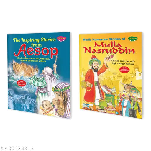 The Inspiring Stories from Aesop and Madly Humorous Stories of Mulla Nasruddin Story book : Children story book  Educational learning book  Learning stories for children - Set of 2 story books