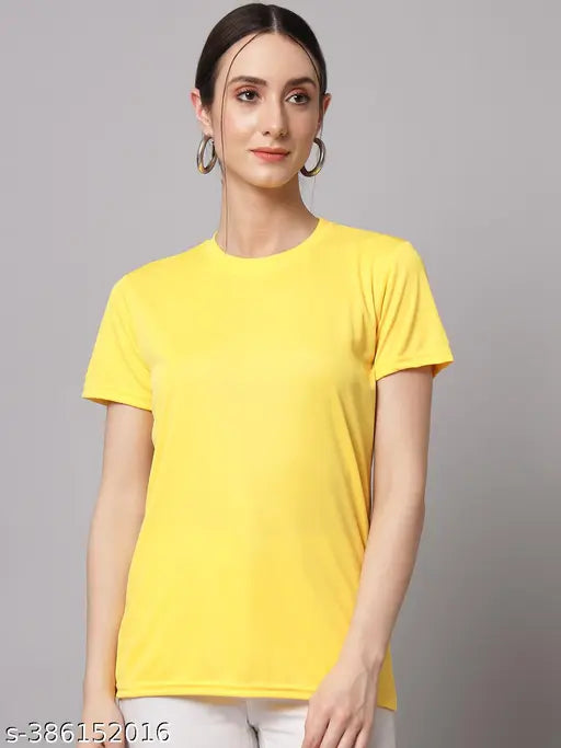 Womens Solid Yellow Tshirts Half Sleeves