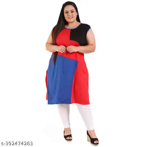 FAZZN Plus Size Customizable Knee-Length Rayon Kurti with  Sleeveless in Multicolor