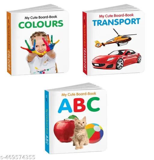 First board books for toddlers : ABC  Transport and Colours - Picture books for young children  Toddler learning set  Educational picture books for kids - Pack of 3 Books for kids