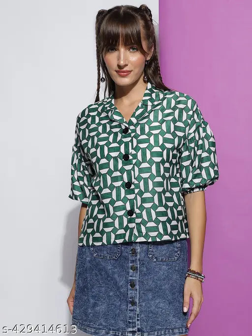 Women's Poly Rayon Checks Printed Resort Shirt