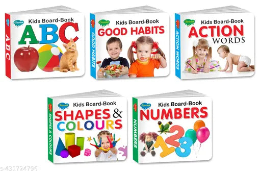 ABC  Numbers  Good Habits  Action words and Shapes and colour books for kids : Board book for kids  Learning books for kids  Educational books for kids - Set of 5 board books for kids