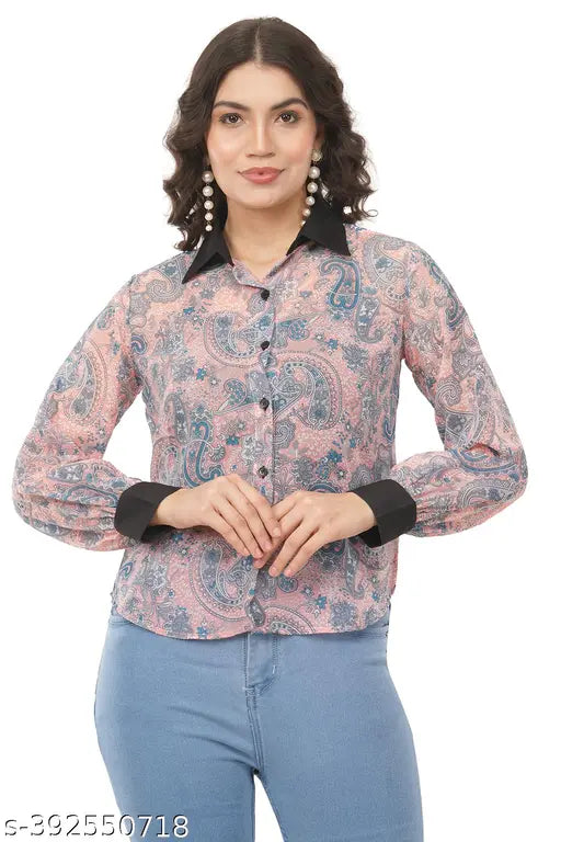 Women printed georgette  casual summer Multicolor shirt
