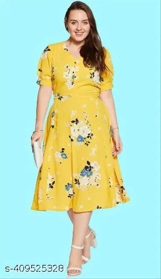 Nature Craft Women New Fancy Yellow Crepe Dress