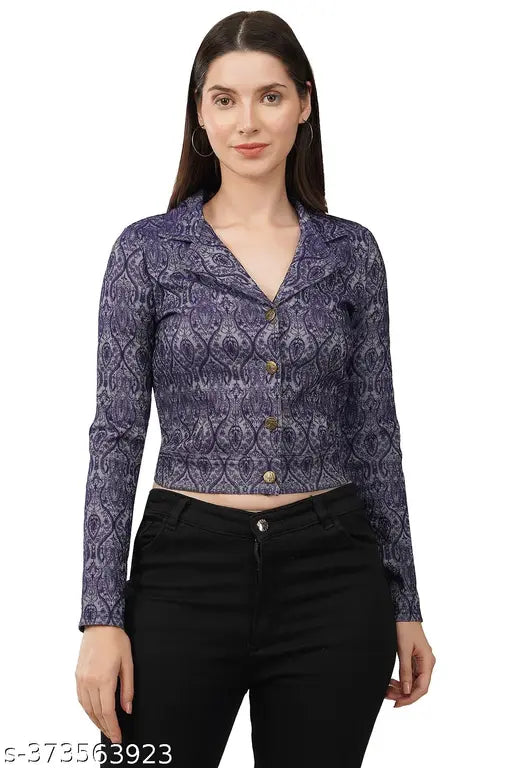 Women Textured Jacquard Tailored Blue Jacket