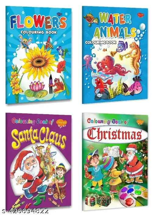 Flowers  Water Animals  Santa Claus and Christmas Colouring books for kids : Colouring for children  Kids colouring book  Colouring book for preschoolers - Set of 4 colouring books