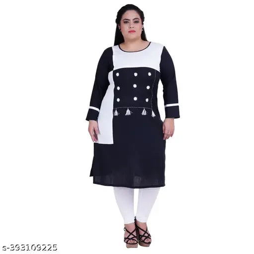 FAZZN Plus Size Customizable Knee Length Multicolor Rayon Kurti with Round Neck