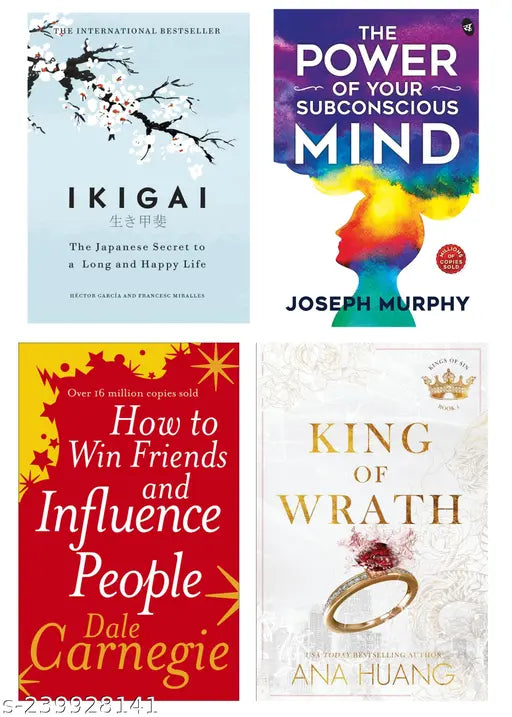 HOW TO WIN FRIENDS AND INFLUENCE PEOPLE BY DALE CARNEGIE + THE POWER OF SUBCONSCIOUS MIND BY  JOSEPH MURPHY + IKIGAI BY  HECTOR GARCIA + KING OF WRATH BY ANA HUANG