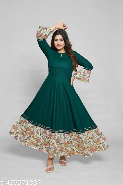 Ashima Designer Dark Green Color Frill Premium Quality Rayon Plus Size Kurti