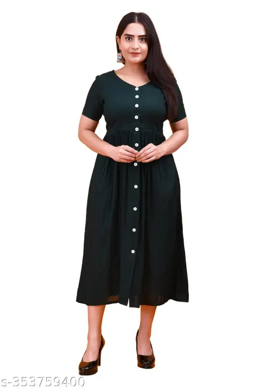 Fashionable Dark Green Short Sleeve Kurta For Women