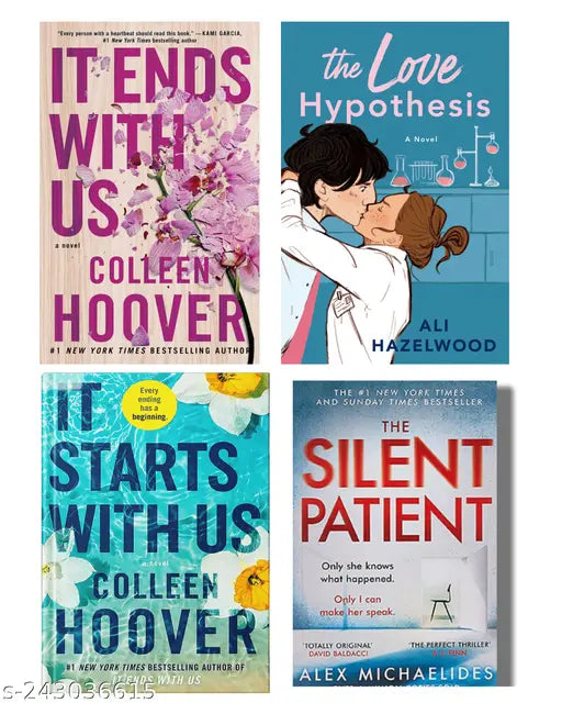 IT END WITH US BY COLLEEN HOOVER  + IT STARTS WITH US BY COLLEEN HOOVER  + THE LOVE HYPOTHESIS BY ALI HAZELWOOD  + SILENT PATIENT BY ALEX MICHAELIDES