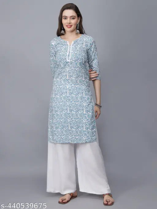Women Floral Print Pure Cotton Straight Kurta