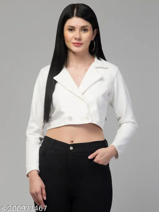 Women Solid Double-Breasted Casual Suede Blazer