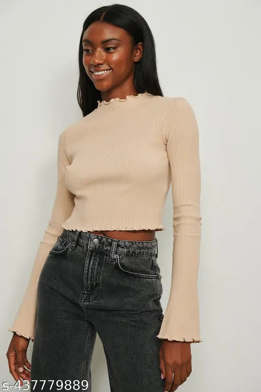 Redamancii Trumpet Full Sleeves Crop Rib Top