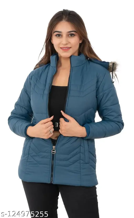STUFFLIN Women's Quilled Jacket Quilted Jacket Regular Fit Hooded Neck Jacket For Women
