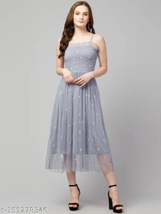 Classic Embroidered Daisy Floral Mesh Dress