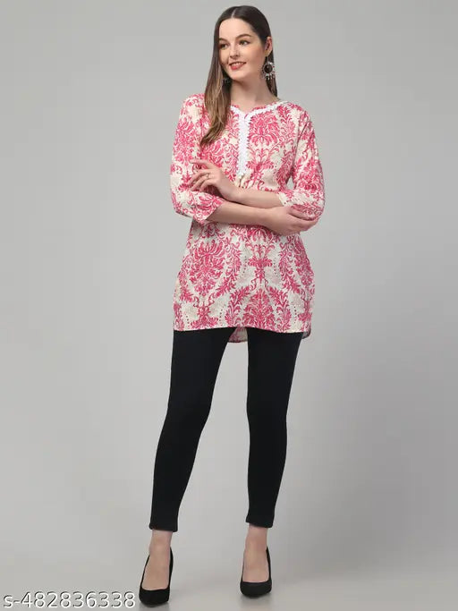 Women printed laces 3/4 sleeve rayon short kurti