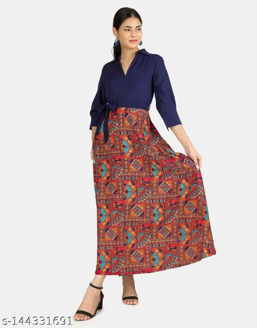 Nature craft Applique printed Navy shirt dress for women