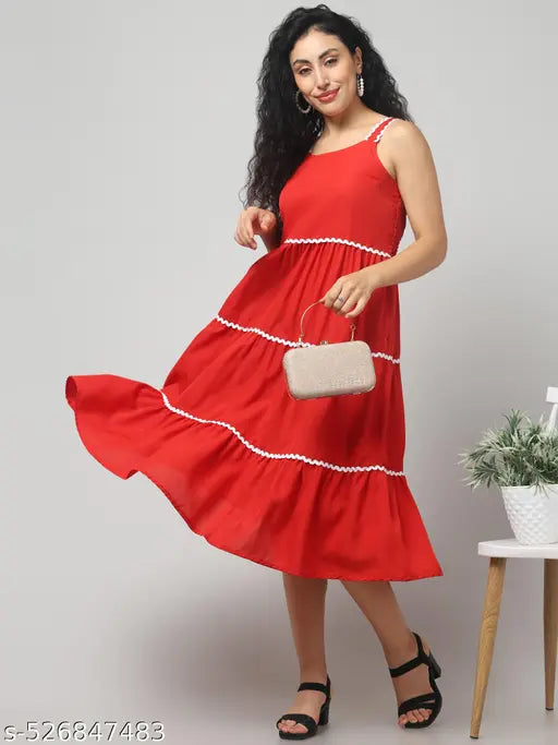 Women solid sleeveless crep fit and flare dress
