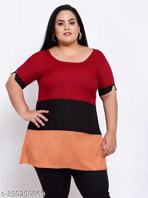 FAZZN Plus-Size Multi-Color Solid Rayon Boat Neck Half Sleeves Top