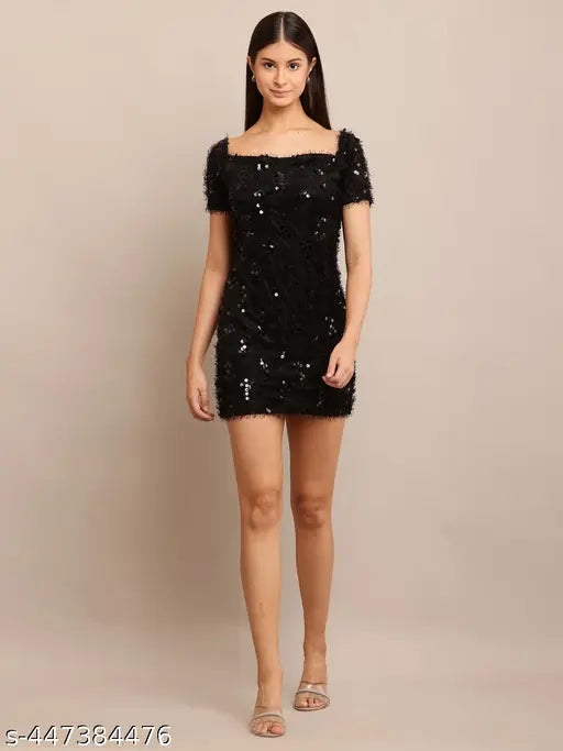 TM Feather Black Party Dress