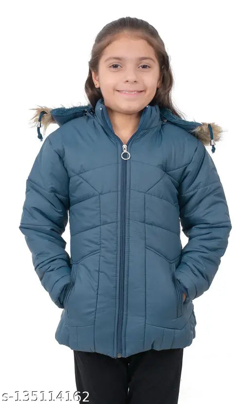 Girl's Solid Jacket Quilted Hooded Jacket for Kids Girls