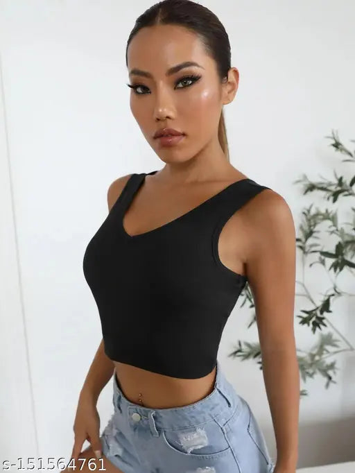V-Neck Back Square Neck Crop Ribbed Top